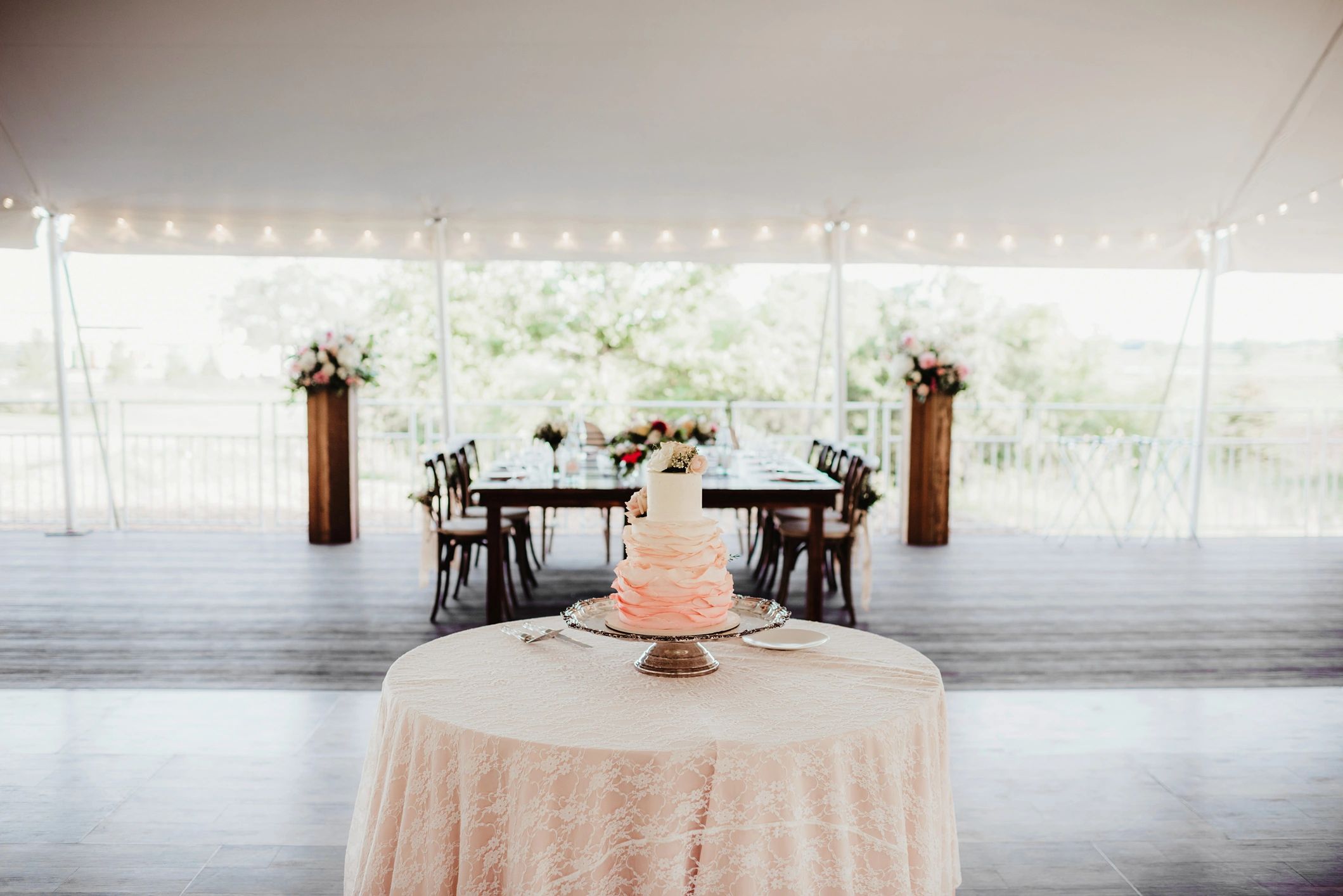 Dessert table with celebration cake